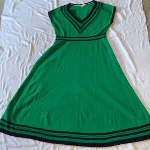 Kelly green and navy Boden knit dress A line skirt Sleeveless V-neck UK 16/12 US